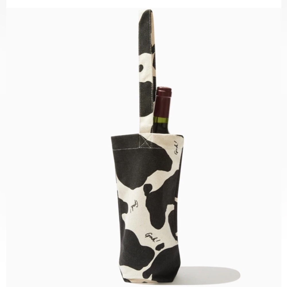 LISA SAYS GAH Wine Tote Wine Bag Black/Ivory Cow